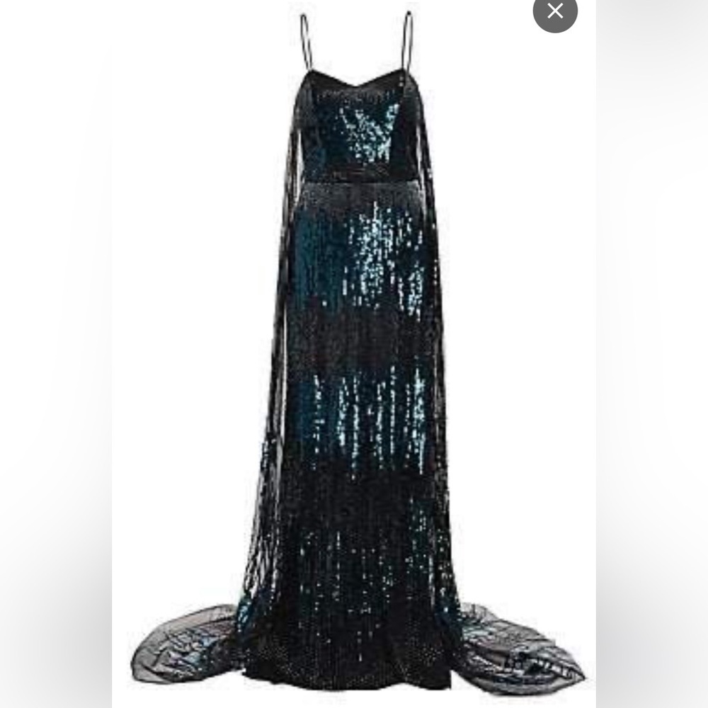 BURNETT NEW YORK Cape-Style Sequin Gown Embellished with bugle beads - Picture 2 of 16